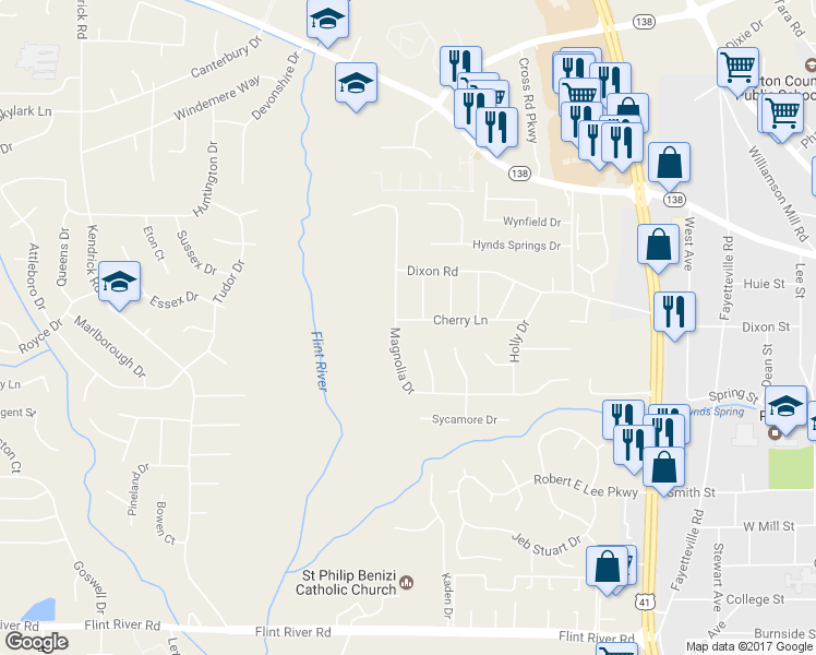 map of restaurants, bars, coffee shops, grocery stores, and more near 567 Cherry Lane in Jonesboro