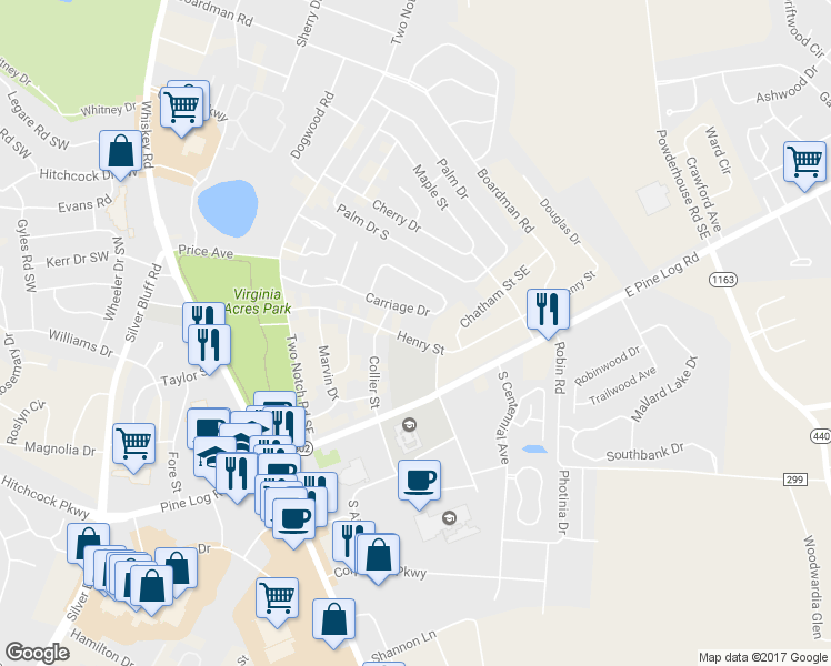 map of restaurants, bars, coffee shops, grocery stores, and more near 690 Henry St in Aiken