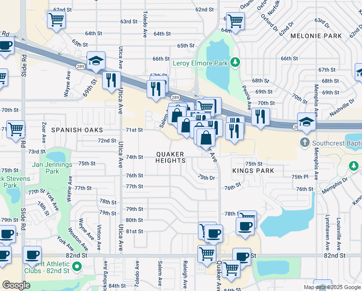map of restaurants, bars, coffee shops, grocery stores, and more near 4415 71st Street in Lubbock