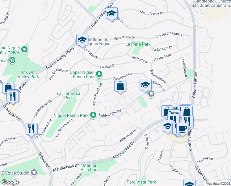 map of restaurants, bars, coffee shops, grocery stores, and more near 24882 Oxford Drive in Laguna Niguel