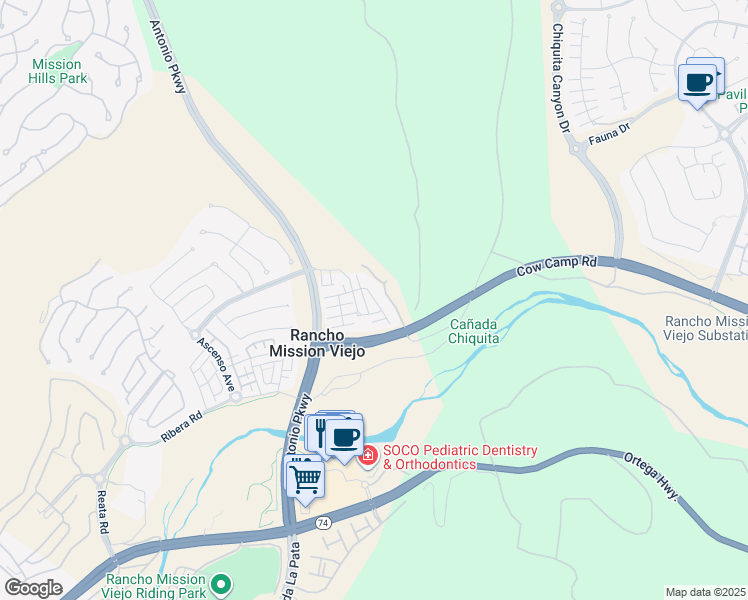 map of restaurants, bars, coffee shops, grocery stores, and more near 46 Hoya Street in Ladera Ranch