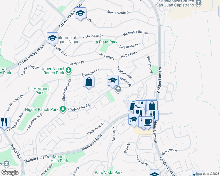 map of restaurants, bars, coffee shops, grocery stores, and more near 25092 Sanoria Street in Laguna Niguel