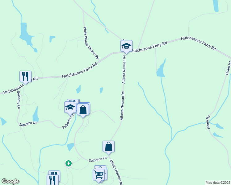 map of restaurants, bars, coffee shops, grocery stores, and more near 8395 Atlanta Newnan Road in Palmetto