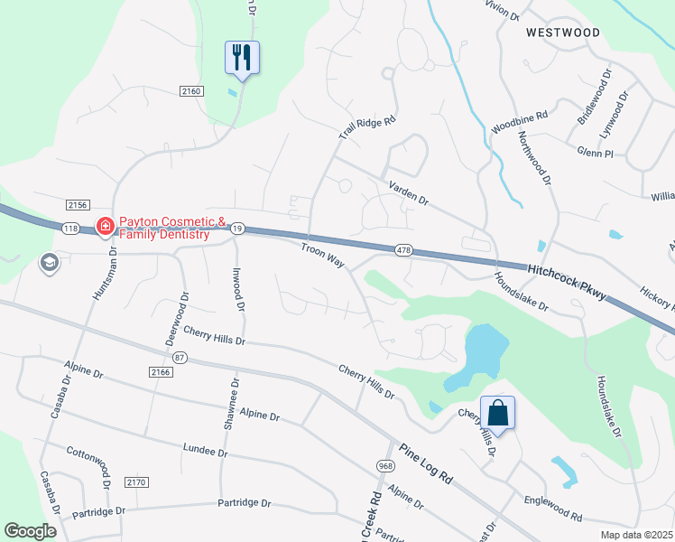 map of restaurants, bars, coffee shops, grocery stores, and more near 25 Troon Way in Aiken