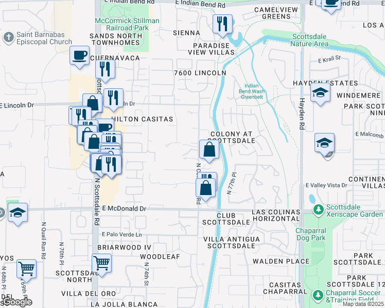 map of restaurants, bars, coffee shops, grocery stores, and more near North Cattletrack Road in Scottsdale