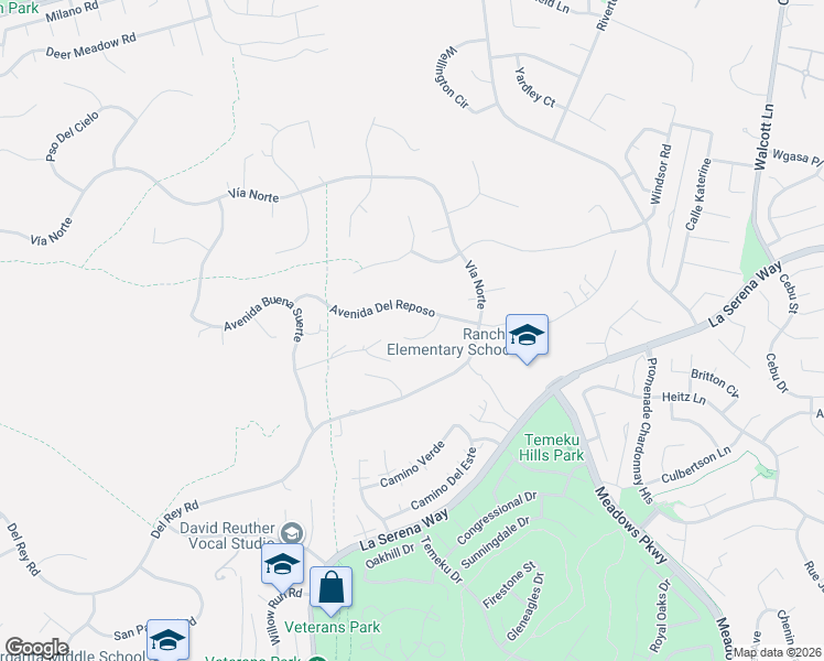 map of restaurants, bars, coffee shops, grocery stores, and more near 40895 Vía Los Altos in Temecula