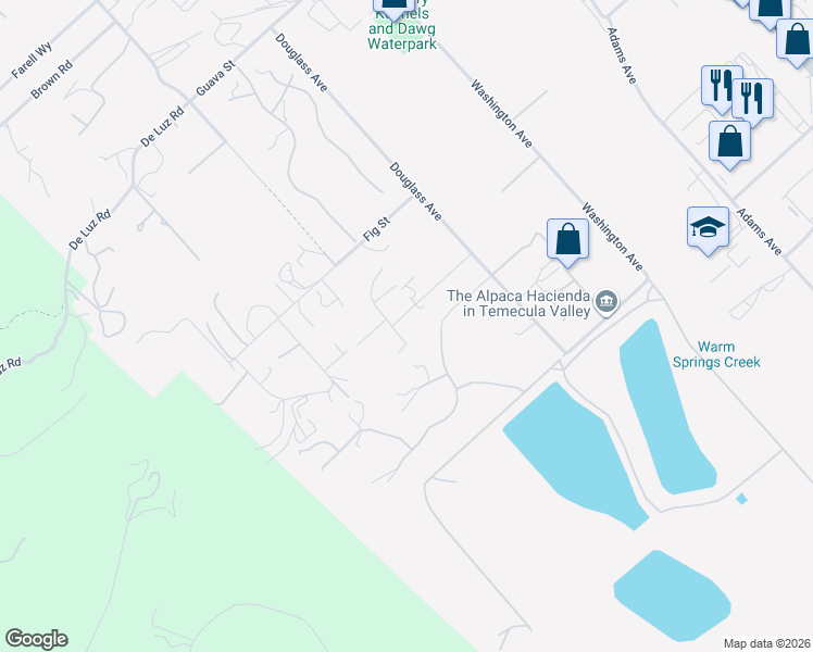 map of restaurants, bars, coffee shops, grocery stores, and more near 42500 Shaw Lane in Murrieta