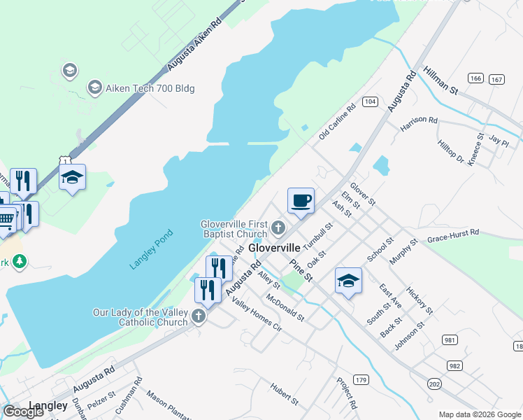 map of restaurants, bars, coffee shops, grocery stores, and more near 199 Carline Road in Gloverville