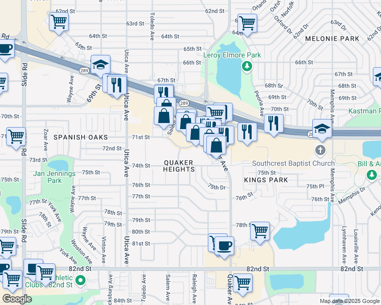 map of restaurants, bars, coffee shops, grocery stores, and more near 4415 71st Street in Lubbock