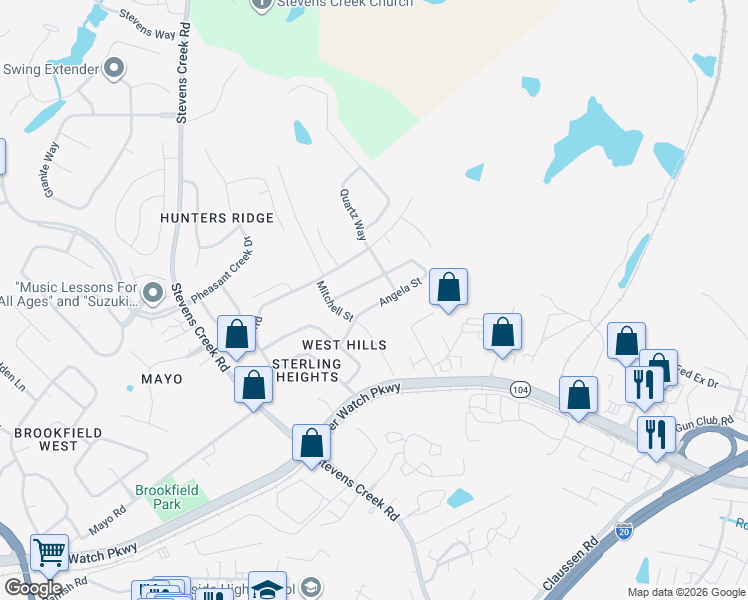 map of restaurants, bars, coffee shops, grocery stores, and more near 3037 Angela Street in Augusta