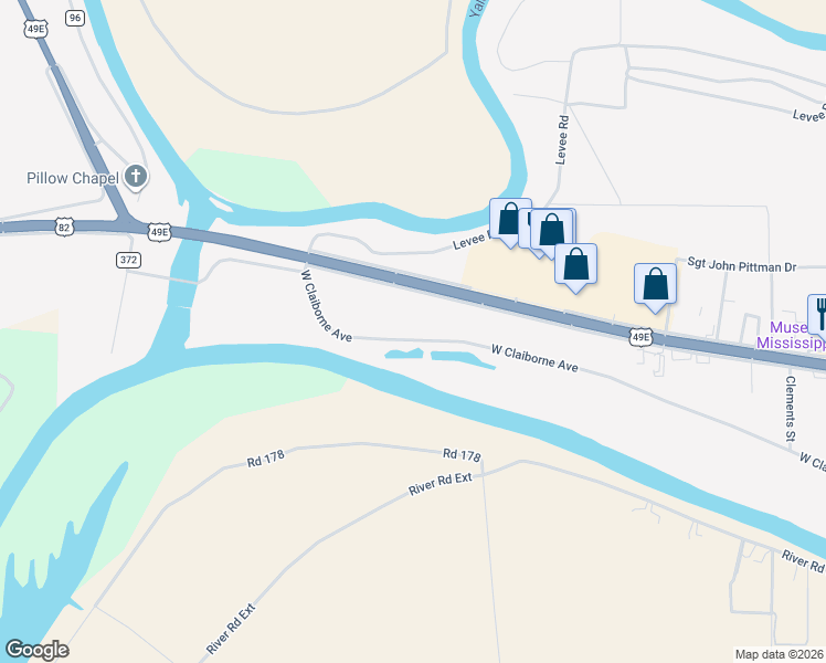 map of restaurants, bars, coffee shops, grocery stores, and more near 2618 West Claiborne Avenue in Greenwood