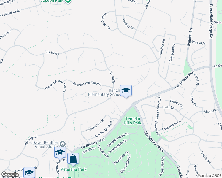 map of restaurants, bars, coffee shops, grocery stores, and more near 31173 Avenida Del Reposo in Temecula