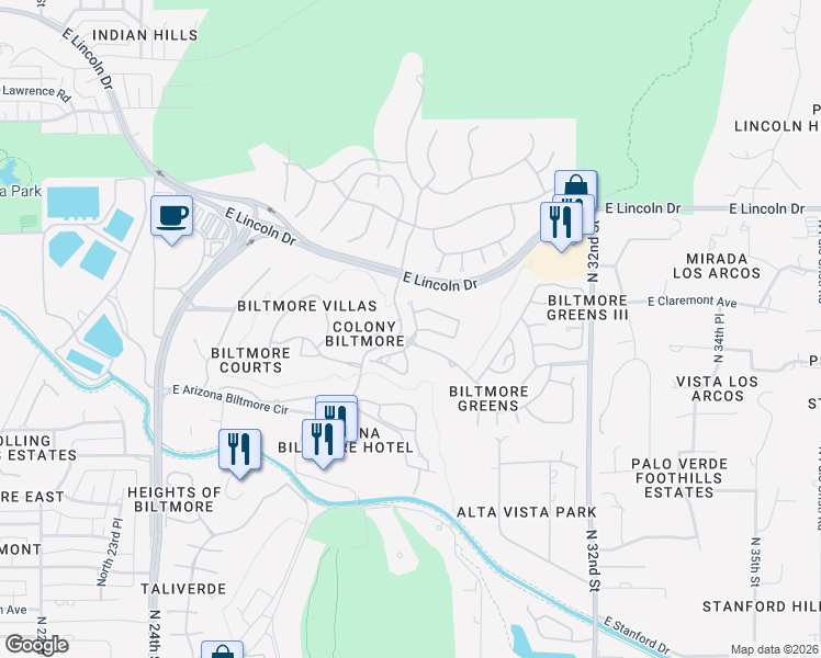 map of restaurants, bars, coffee shops, grocery stores, and more near 6302 North 30th Place in Phoenix
