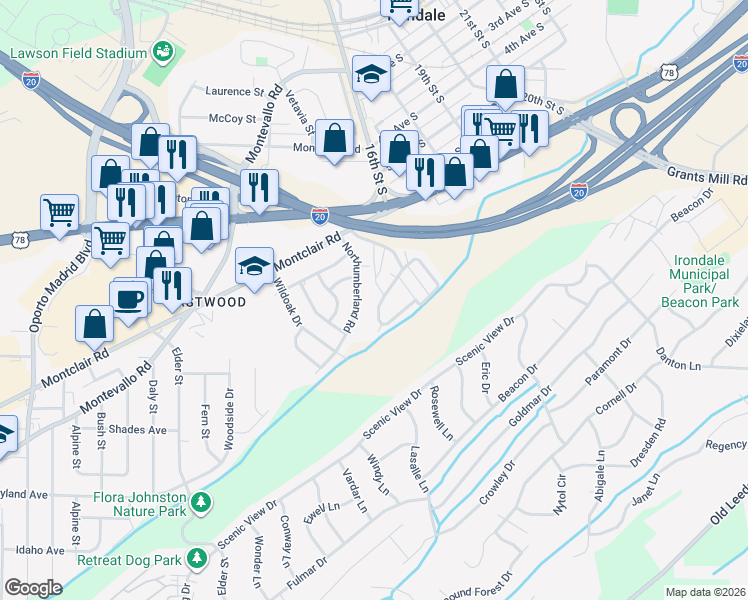 map of restaurants, bars, coffee shops, grocery stores, and more near 174 Trailer Lane in Irondale