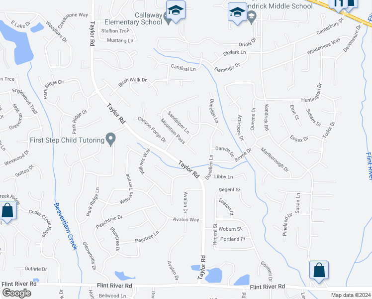 map of restaurants, bars, coffee shops, grocery stores, and more near 8321 Mountain Pass in Riverdale