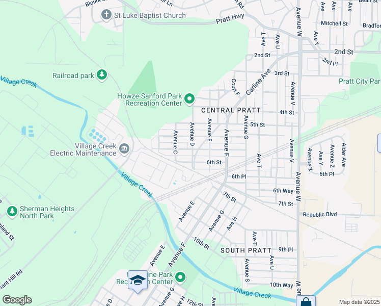 map of restaurants, bars, coffee shops, grocery stores, and more near 409 5th Place Pratt in Birmingham
