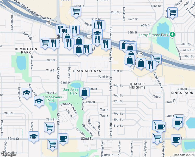 map of restaurants, bars, coffee shops, grocery stores, and more near 4819 72nd St in Lubbock