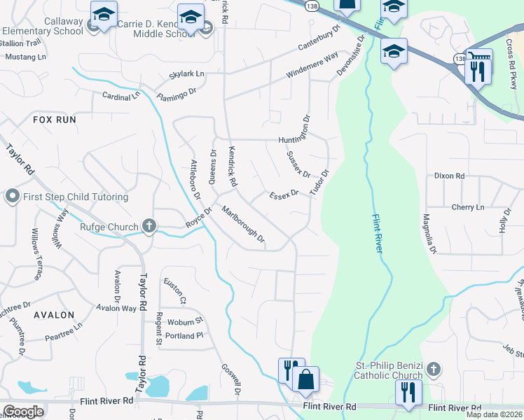 map of restaurants, bars, coffee shops, grocery stores, and more near 209 Essex Drive in Jonesboro