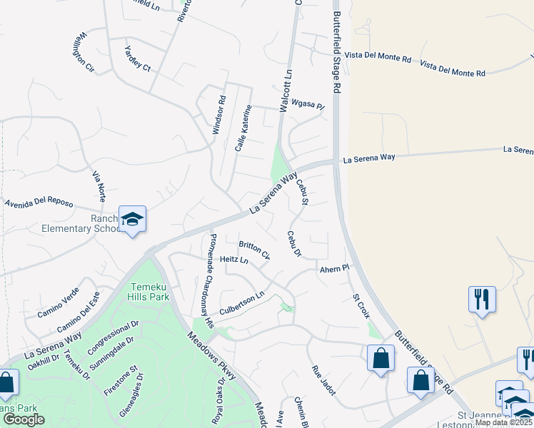 map of restaurants, bars, coffee shops, grocery stores, and more near 31872 Poole Court in Temecula