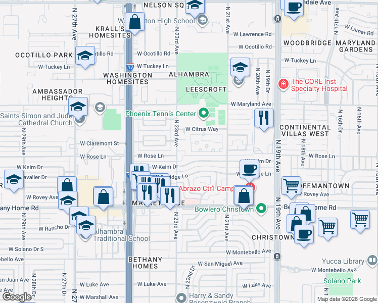 map of restaurants, bars, coffee shops, grocery stores, and more near 6204 North 22nd Drive in Phoenix