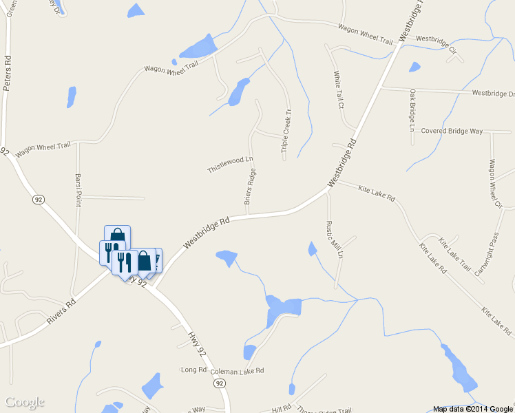 map of restaurants, bars, coffee shops, grocery stores, and more near 105 Briers Ridge in Fayetteville