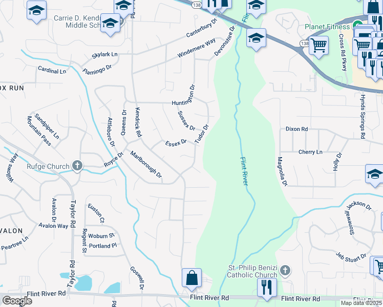 map of restaurants, bars, coffee shops, grocery stores, and more near 8289 Tudor Drive in Jonesboro