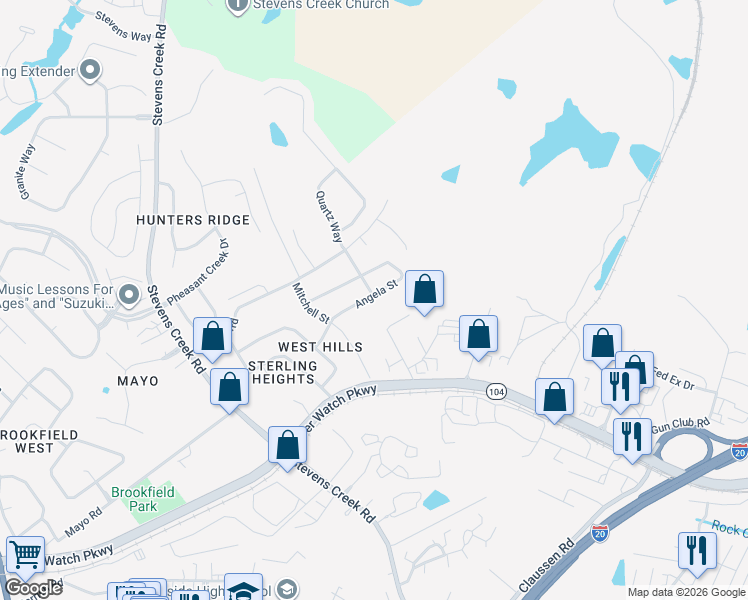 map of restaurants, bars, coffee shops, grocery stores, and more near 3044 Angela Street in Augusta
