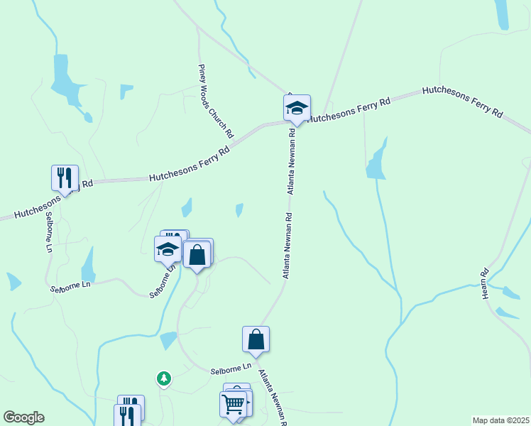 map of restaurants, bars, coffee shops, grocery stores, and more near 8395 Atlanta Newnan Road in Palmetto
