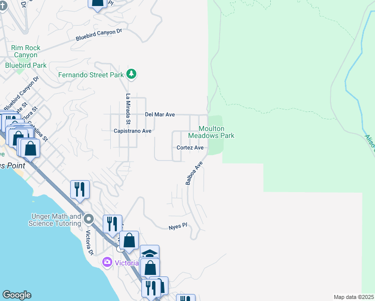 map of restaurants, bars, coffee shops, grocery stores, and more near 883 Santa Ana Street in Laguna Beach