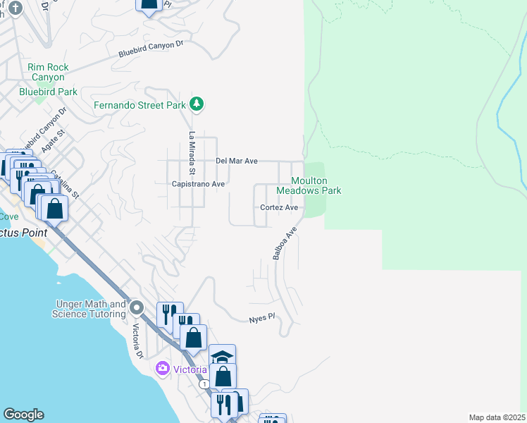 map of restaurants, bars, coffee shops, grocery stores, and more near 883 Acapulco Street in Laguna Beach