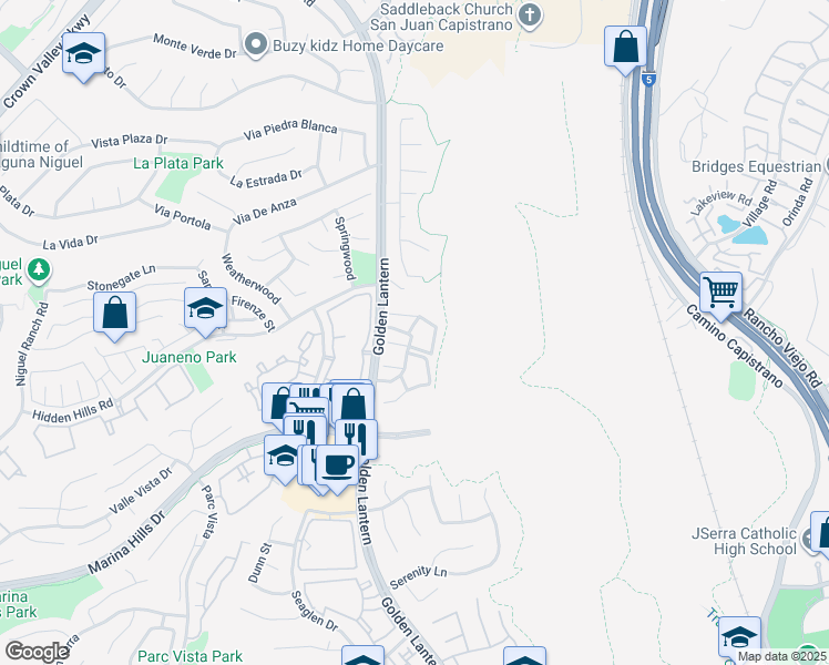 map of restaurants, bars, coffee shops, grocery stores, and more near 82 Largo Street in Laguna Niguel