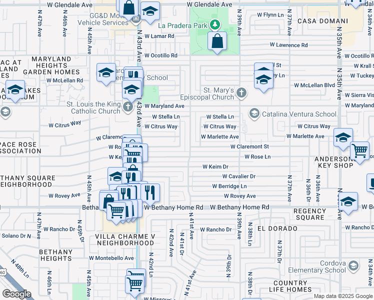 map of restaurants, bars, coffee shops, grocery stores, and more near 6212 North 41st Avenue in Phoenix