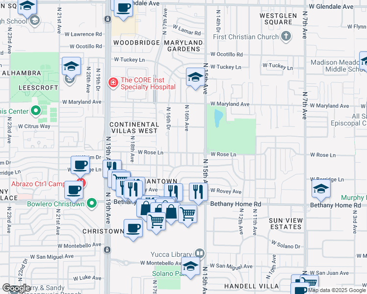 map of restaurants, bars, coffee shops, grocery stores, and more near 6210 North 16th Avenue in Phoenix