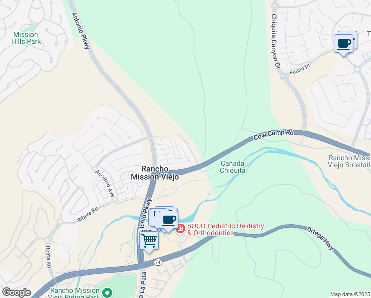 map of restaurants, bars, coffee shops, grocery stores, and more near 31 Adelfa Street in Mission Viejo