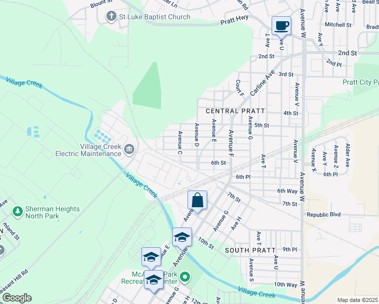 map of restaurants, bars, coffee shops, grocery stores, and more near 305 5th Place Pratt in Birmingham