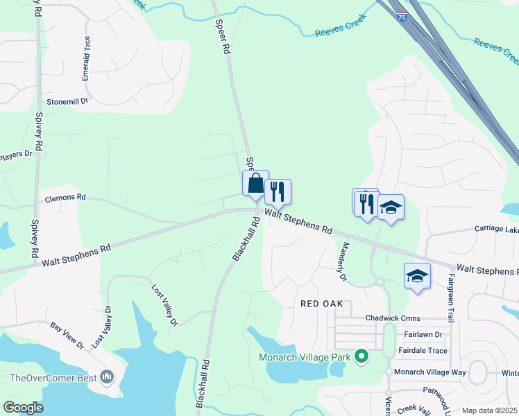 map of restaurants, bars, coffee shops, grocery stores, and more near 0 Speer Road in Stockbridge