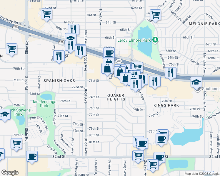 map of restaurants, bars, coffee shops, grocery stores, and more near 4501 71st Street in Lubbock