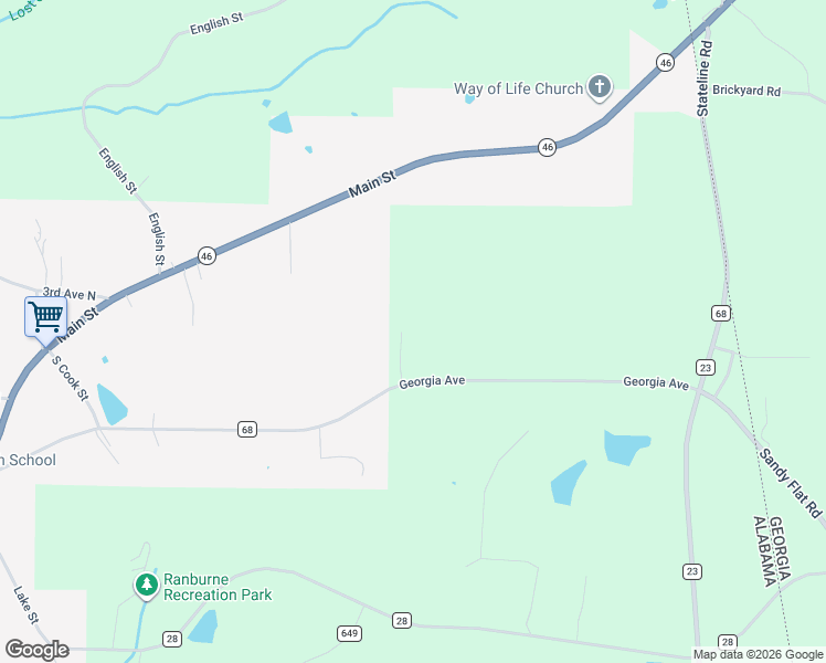 map of restaurants, bars, coffee shops, grocery stores, and more near 14 Fast Lane in Ranburne