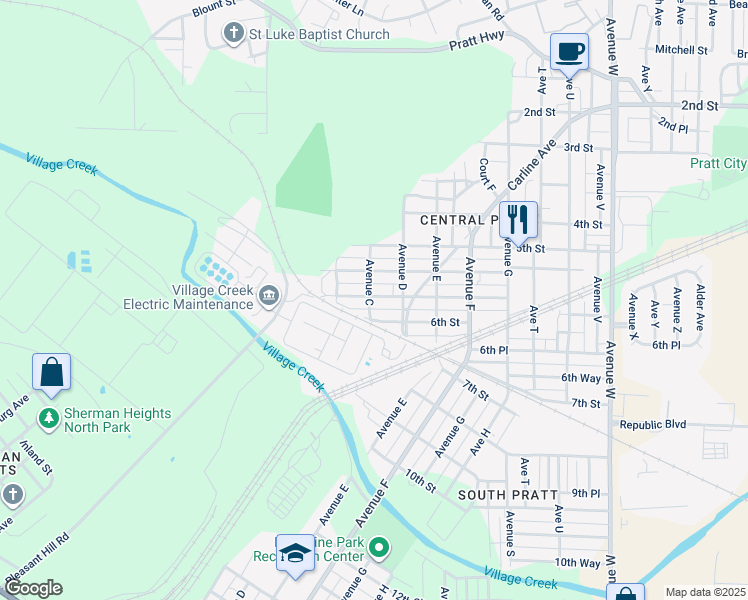 map of restaurants, bars, coffee shops, grocery stores, and more near 305 5th Place Pratt in Birmingham