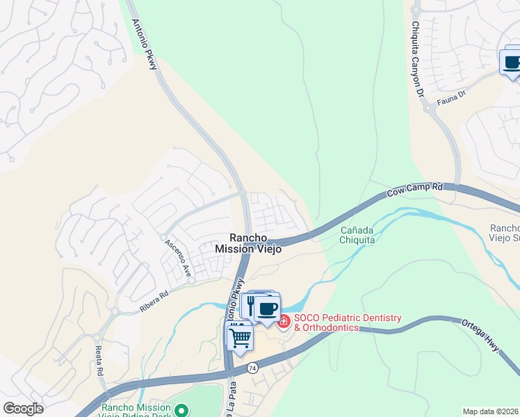map of restaurants, bars, coffee shops, grocery stores, and more near 15 Adelfa Street in Ladera Ranch