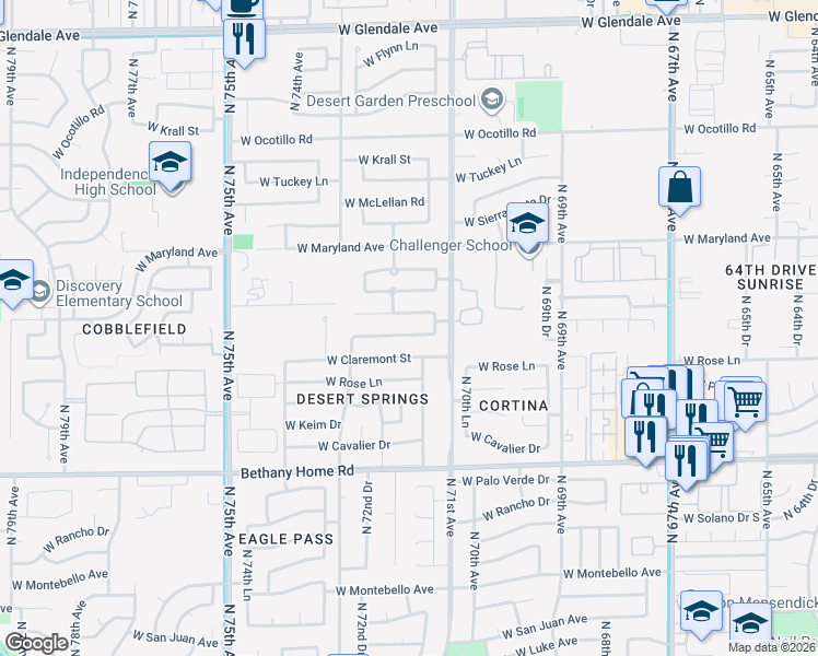 map of restaurants, bars, coffee shops, grocery stores, and more near 7168 West Marlette Avenue in Glendale