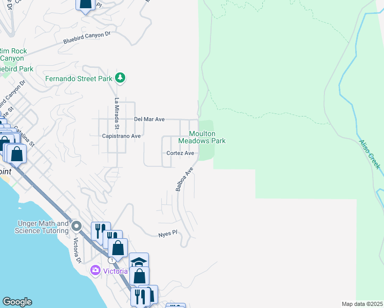map of restaurants, bars, coffee shops, grocery stores, and more near 896 Tia Juana Street in Laguna Beach