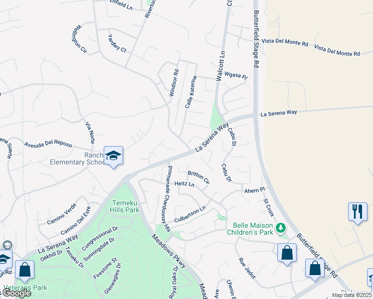 map of restaurants, bars, coffee shops, grocery stores, and more near 40847 Calle Medusa in Temecula