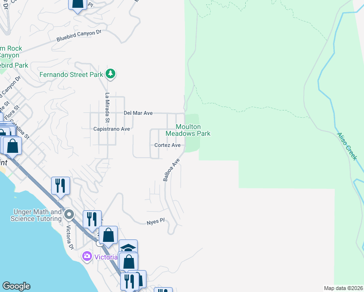 map of restaurants, bars, coffee shops, grocery stores, and more near 897 Balboa Avenue in Laguna Beach