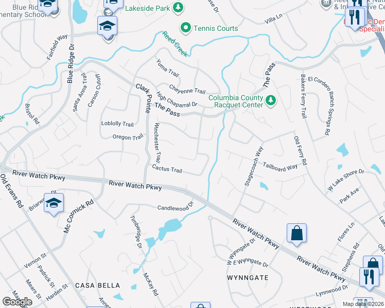 map of restaurants, bars, coffee shops, grocery stores, and more near 318 Hackamore Trail in Martinez