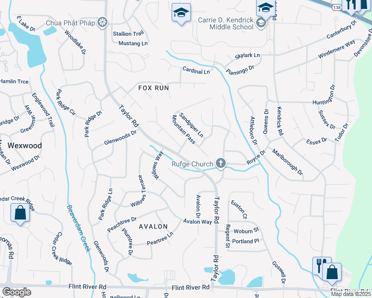 map of restaurants, bars, coffee shops, grocery stores, and more near 8311 Mountain Pass in Riverdale