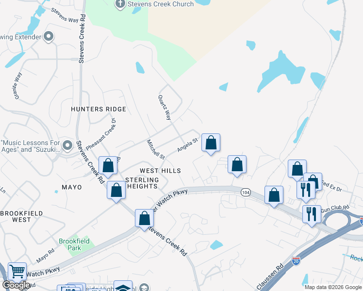map of restaurants, bars, coffee shops, grocery stores, and more near 3037 Angela Street in Augusta