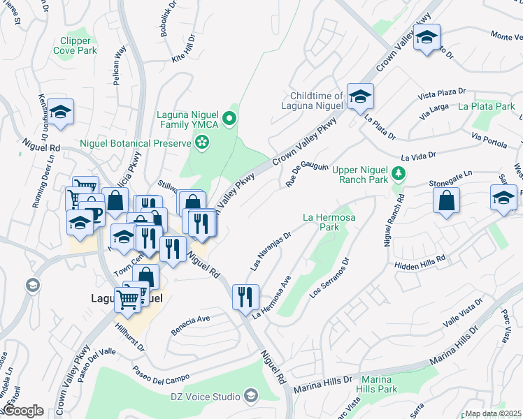 map of restaurants, bars, coffee shops, grocery stores, and more near 24202 Rue De Gauguin in Laguna Niguel