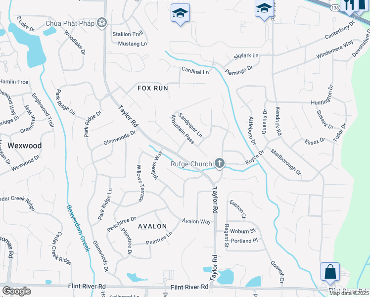 map of restaurants, bars, coffee shops, grocery stores, and more near 8311 Mountain Pass in Riverdale