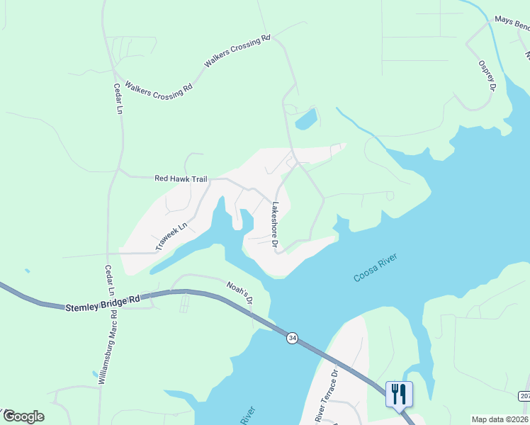 map of restaurants, bars, coffee shops, grocery stores, and more near 4708 Lakeshore Drive in Pell City